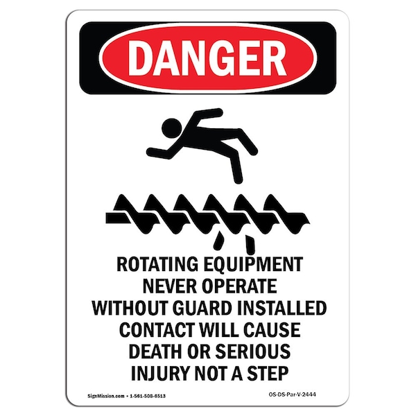 Safety Sign, OSHA Danger, 24" Height, Aluminum, Rotating Equipment, Portrait